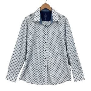 Con.struct Button Up Shirt Men XL White Polka Dot Wrinkle Free Moisture Wicking
